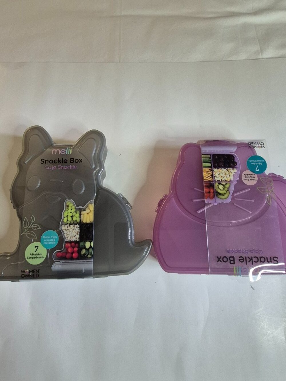 Melii Dog + Cat Shape Snackle Box Bundle With 7 Adjustable Compartments, NWT